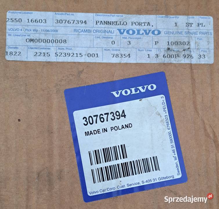 Tapicerka Drzwi Lewy Przód VOLVO S40 II V50 Mielęcin