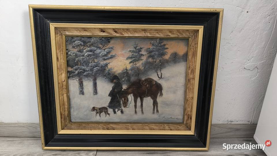 Piękny stary oryginalny obraz olejny sygnowany