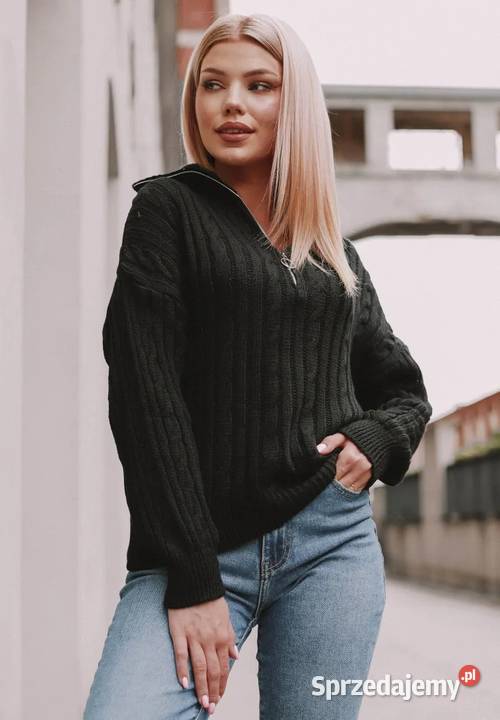 Sweter Damski Z Suwakiem Ann Czarny łódzkie Nowy Kawęczyn