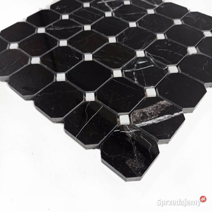 Mozaika z marmuru Black Silk kostka Bianco Neve Piaseczno