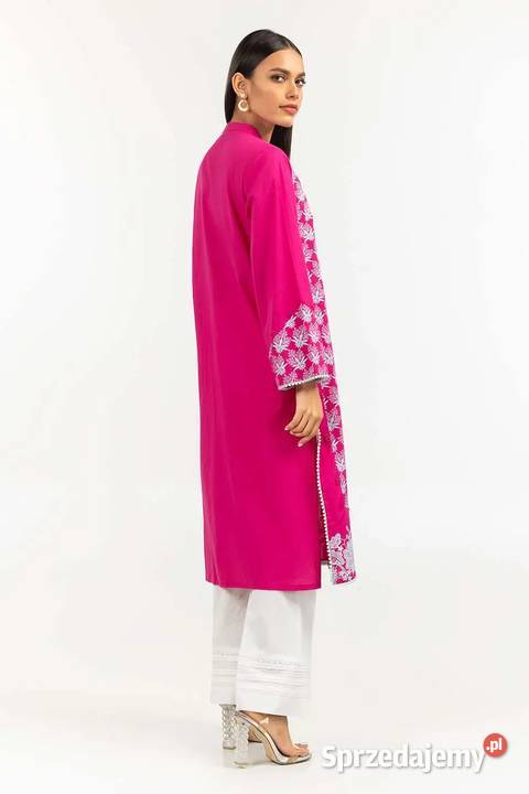 Nowa tunika indyjska różowa S 36 M 38 biały wzór długi Szczecin sprzedam