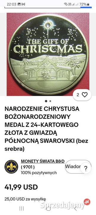 NARODZENIE CHRYSTUSA BOŻONARODZENIOWY MEDAL Z Numizmatyka śląskie Sosnowiec