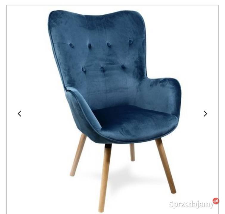 Niebieski stylowy Fotel Uszak welurowy 590 promocja !