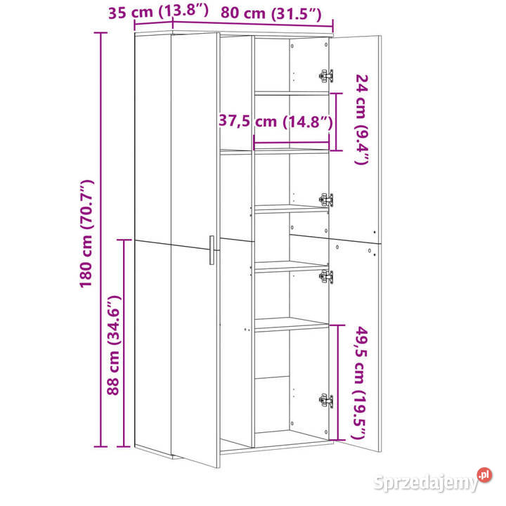 Wysoka szafka biała 80x35x180 materiał mazowieckie Warszawa
