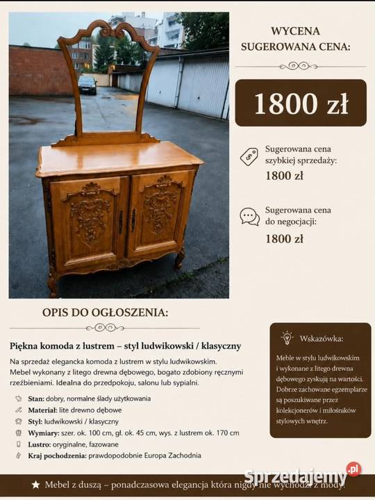 antyki meble Piękna komoda z lustrem styl Warszawa