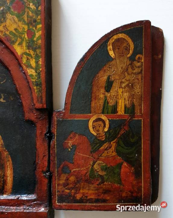 Ikona Tryptyk w centrum Matka Boża Hodegetria Malarstwo Antyki, Sztuka, Kolekcje Warszawa