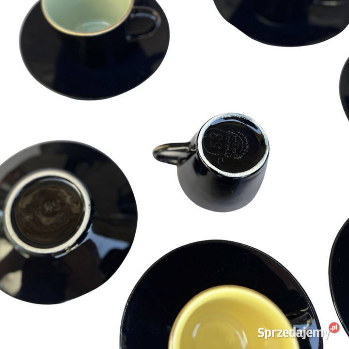 Komplet sześciu kolorowych filiżanek Ditmar Warszawa