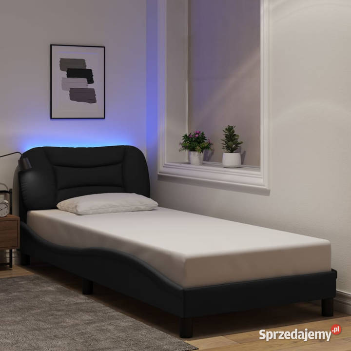 Rama łóżka z oświetleniem LED czarna tkanina 74cm