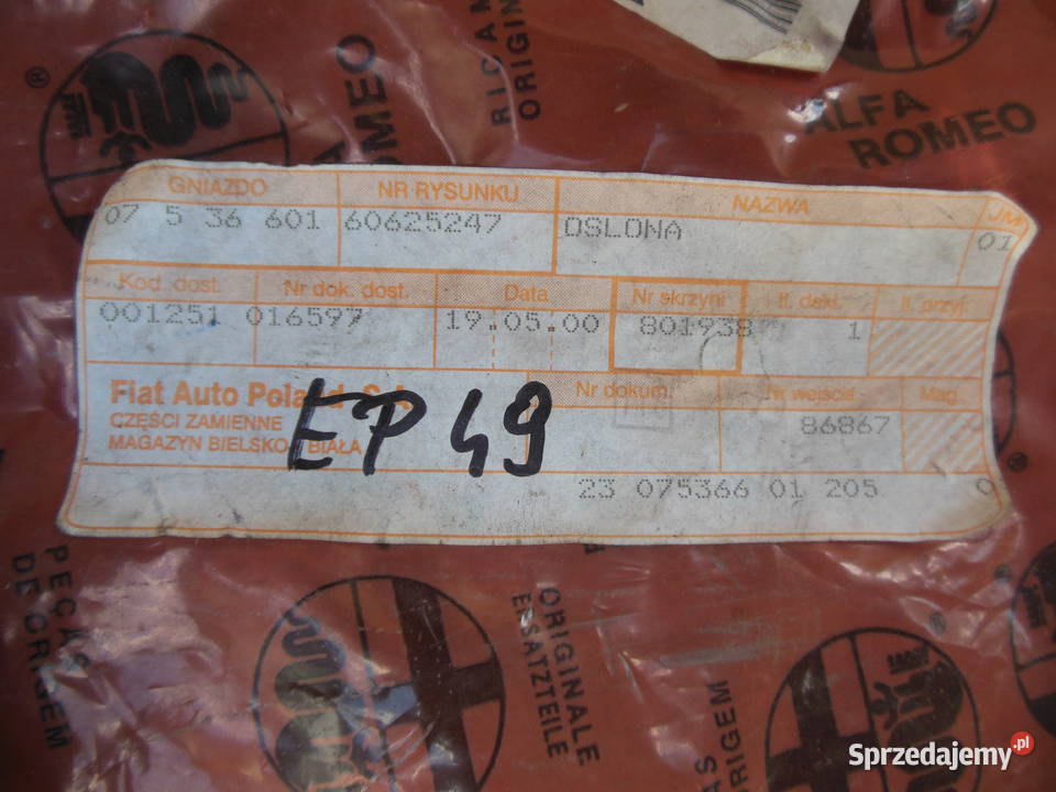 Pokrywa Lewa Silnika Alfa Romeo 145146 Kod Kozy