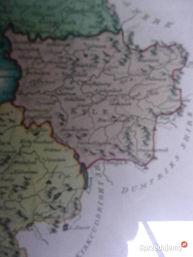 Stara rycina z mapą przedstawiająca 3 Hrabstwa