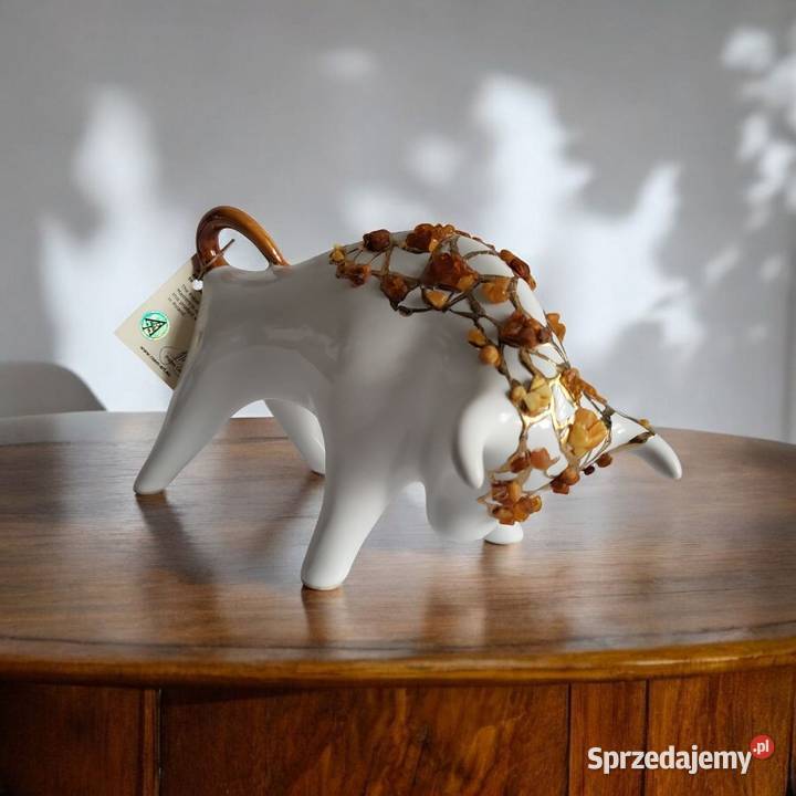 Byk Figurka Byczek ceramiczny ręcznie malowany Rękodzieło Sierakowice sprzedam