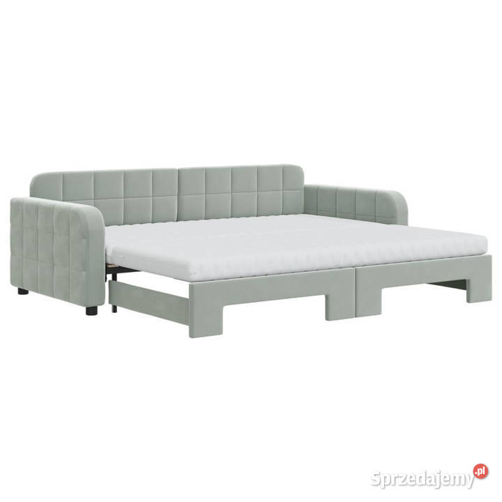 Sofa rozsuwana z materacami jasnoszara aksamit mazowieckie Warszawa