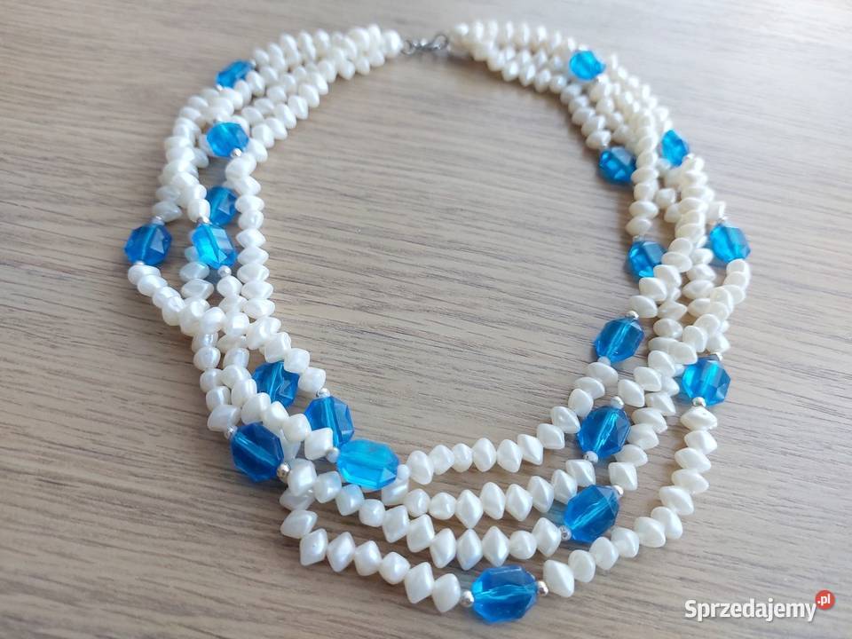 Korale naszyjnik Mohito białe perełki niebieskie mazowieckie Warszawa