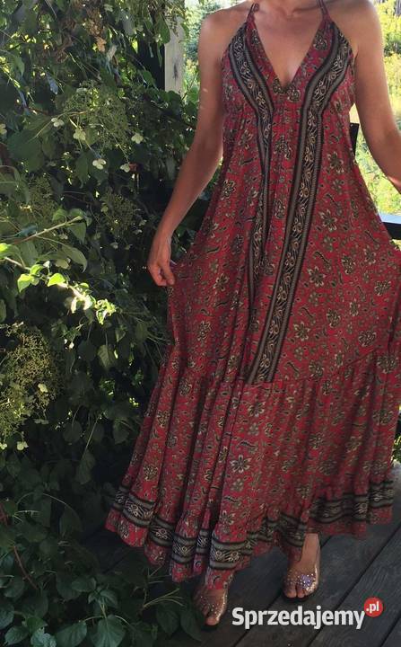Sukienka boho 10 jedwab naturalny turkus z różem Spódnice i sukienki Białystok