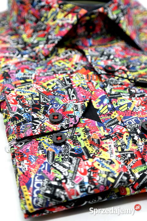 DANIEL BESSI Koszula Męska Fb064 Kolorowa Napisy wielkopolskie Ostrów Wielkopolski