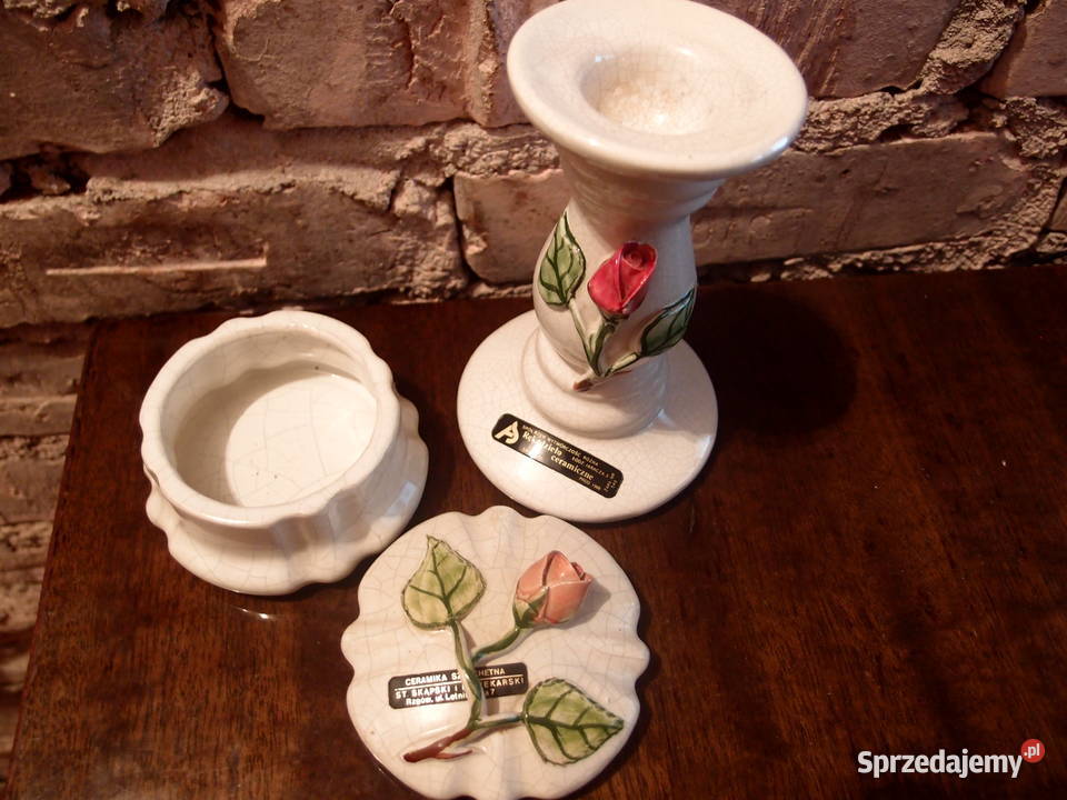 Rękodzieło ceramiczne z lat80tych świecznik i Łódź