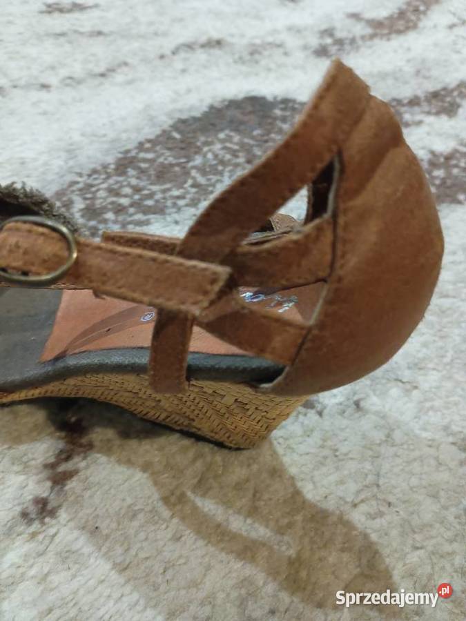 Brązowe buty letnie na koturnie 39 26 brązowy/beżowy Stalowa Wola