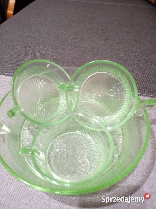 Przepiękny komplet z seledynowego szkła Art Deko sprzedam