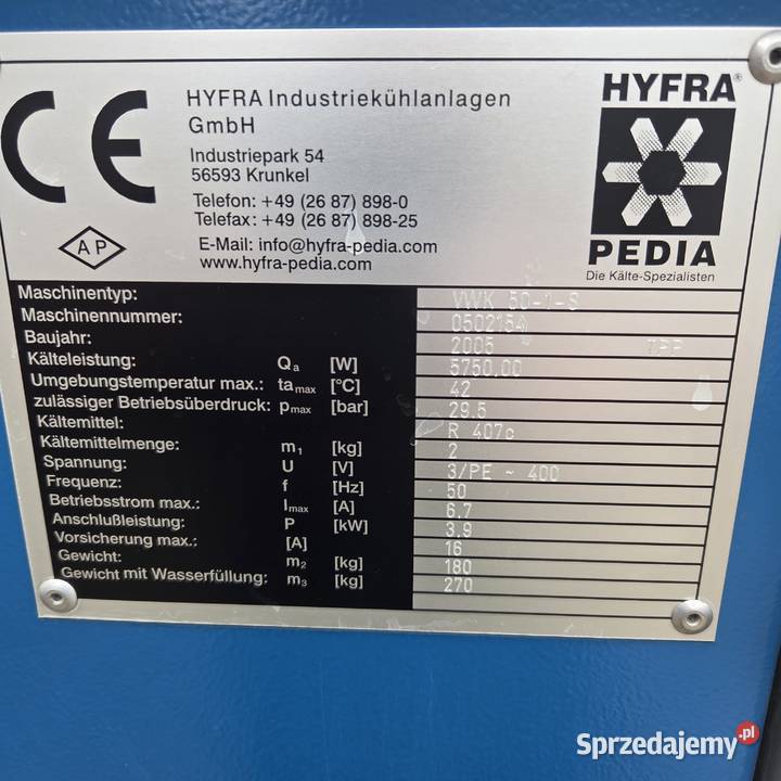 Chiller przemysłowy HYFRA 6 kW gotowy do pracy Środa Wielkopolska