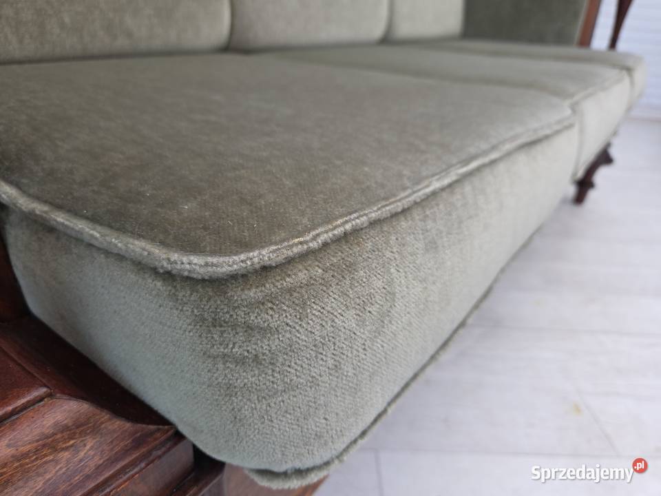 Duńska sofa lata 30 XX w welur drewno jesionowe