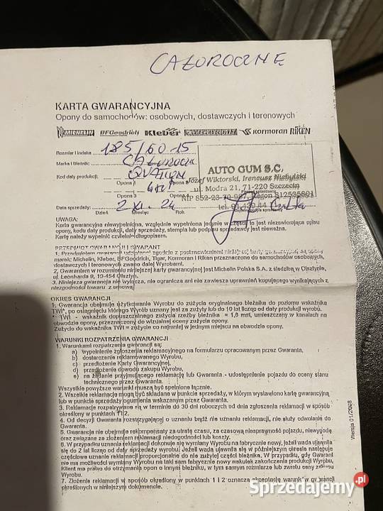 mam na sprzedasz opony Polo 95M w stanie 60 Szczecin