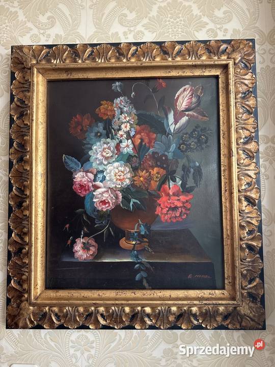 Stary piękny obraz 2w1 drewniana solidna rama Długopole-Zdrój