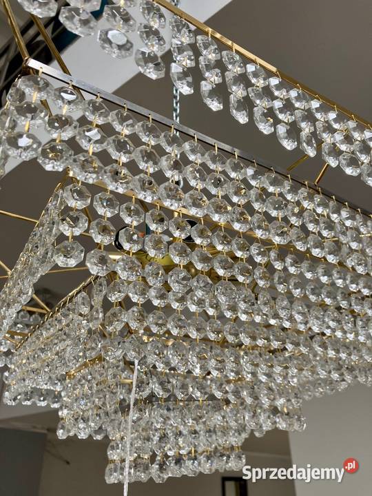 Żyrandol kryształowy kwadrat złoty Oświetlenie Opole