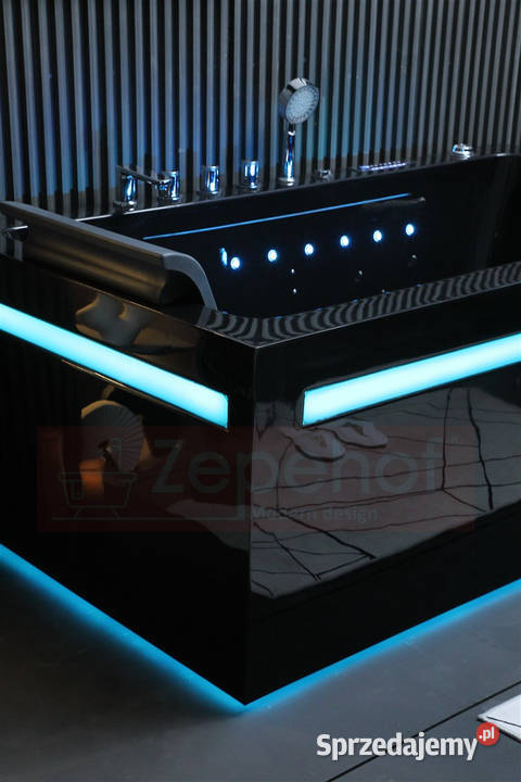 Czarna wanna z hydromasażem EBBXD871 prostokątna Wykończenie podlaskie Grabówka