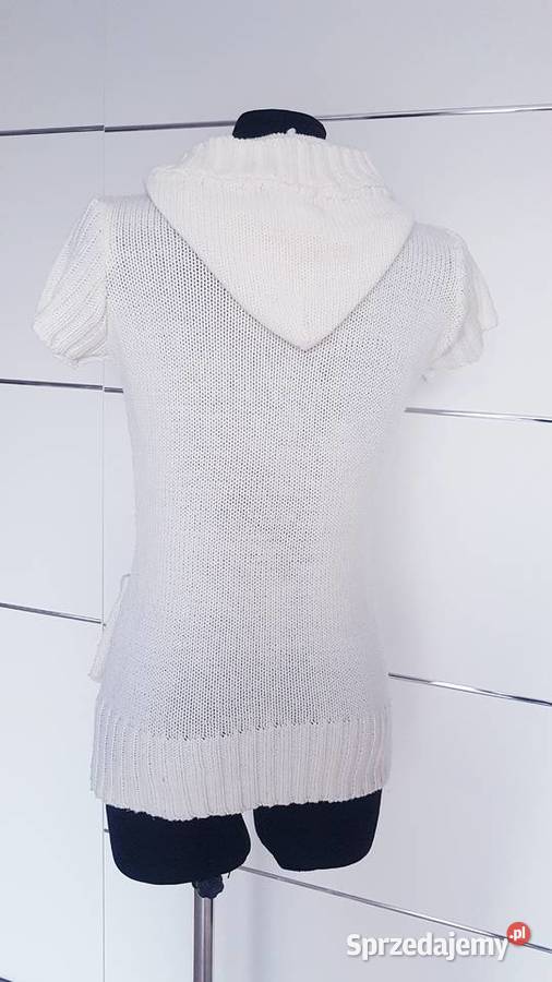 Sweter Krótki Rękaw Śmietanka Z kapturem  Chybie