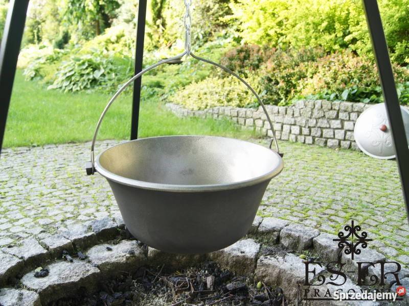 Kociołek żeliwny 7l z pokrywą Kuty stojak ESER Częstochowa