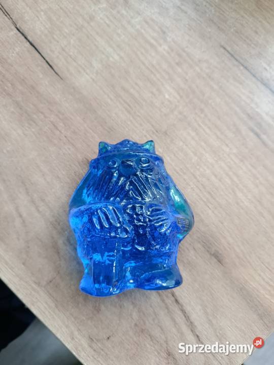 Szklana figurka niebieska wiking lata 70 Choszczno