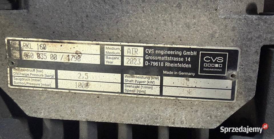 pompa próżniowa do wydmuchu CVS engineering RKL Rok produkcji 2023 Borek Wielkopolski