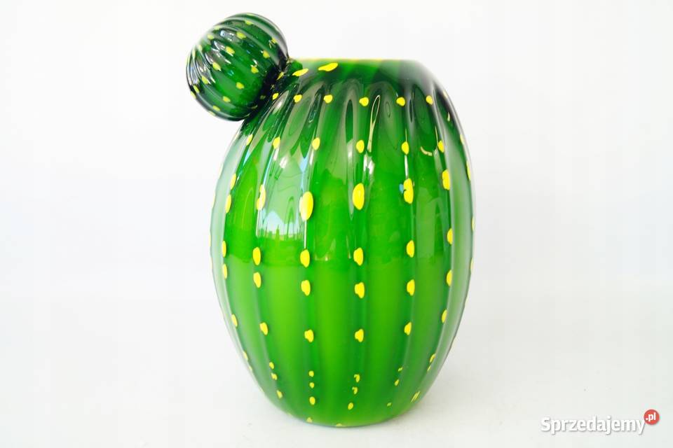 Murano style piękny zielony kaktus wazon szkło Gizałki