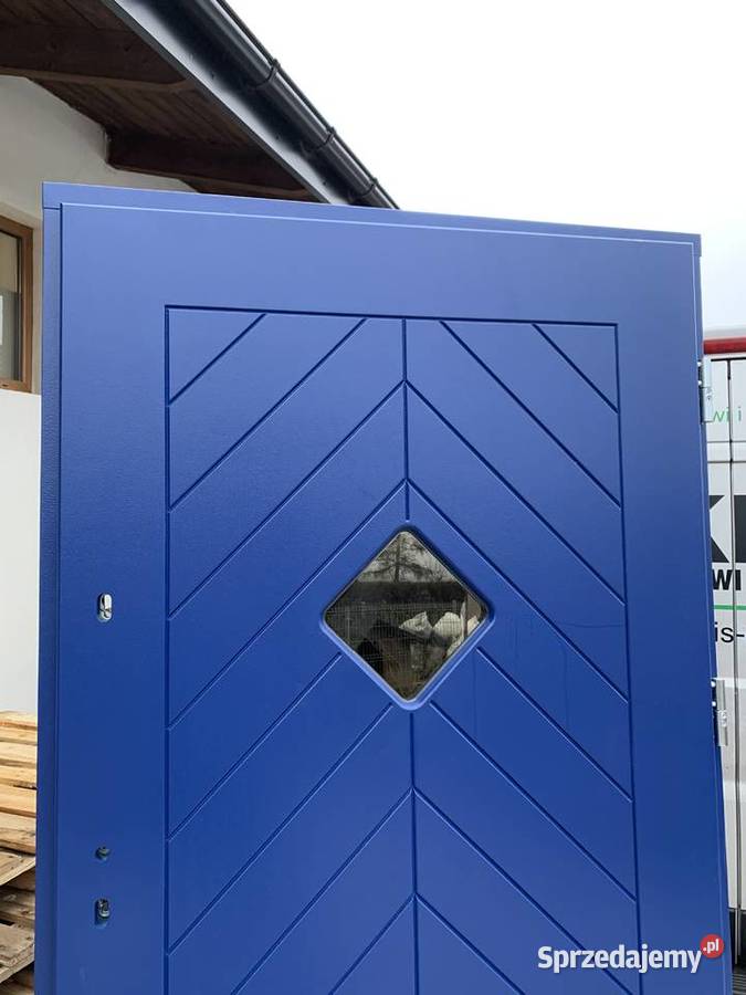 DRZWI ZEWNĘTRZNE GR 75MM DREWNIANE dąb ral 5010 kujawsko-pomorskie Grzybno