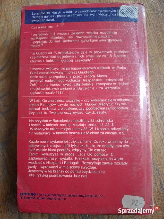 Hiszpania i Portugalia Lets Go 9394 przewodnik Rok wydania 1993 Kraków sprzedam