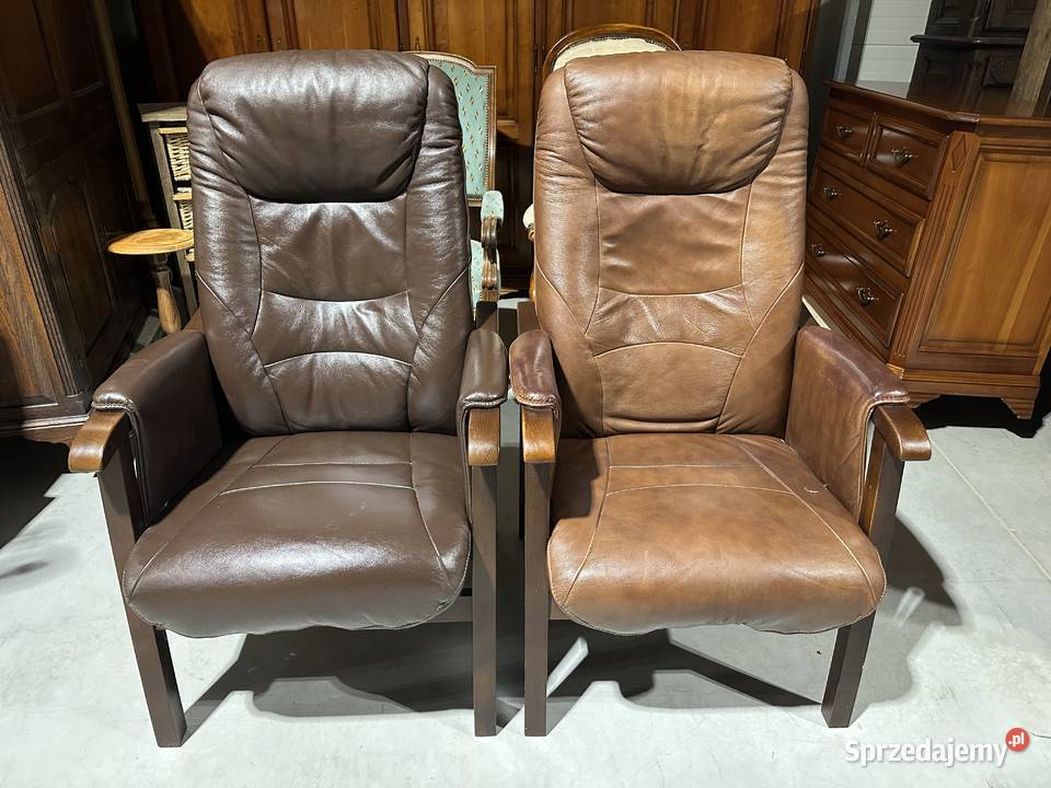 Fotele ze skóry na dębowym stelażu rozkładane Fotele Sławoszewek