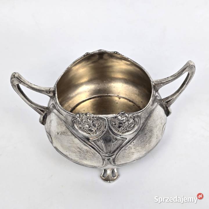 Secesyjny serwis do kawy mlecznik i cukiernica Bronisze