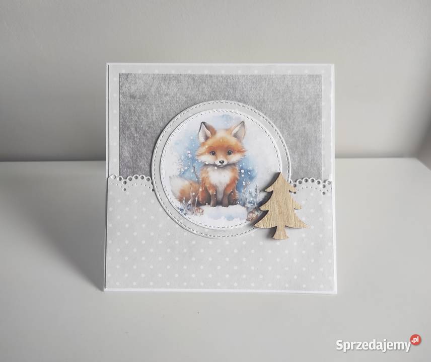 Kartka ręcznie robiona zimowa świąteczna z lisem Łódź