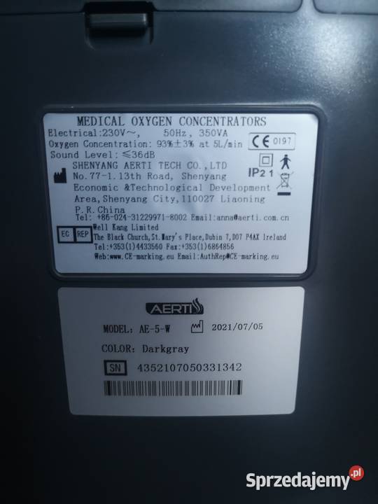 Koncentrator tlenu AERTI AE5W gwarancja do