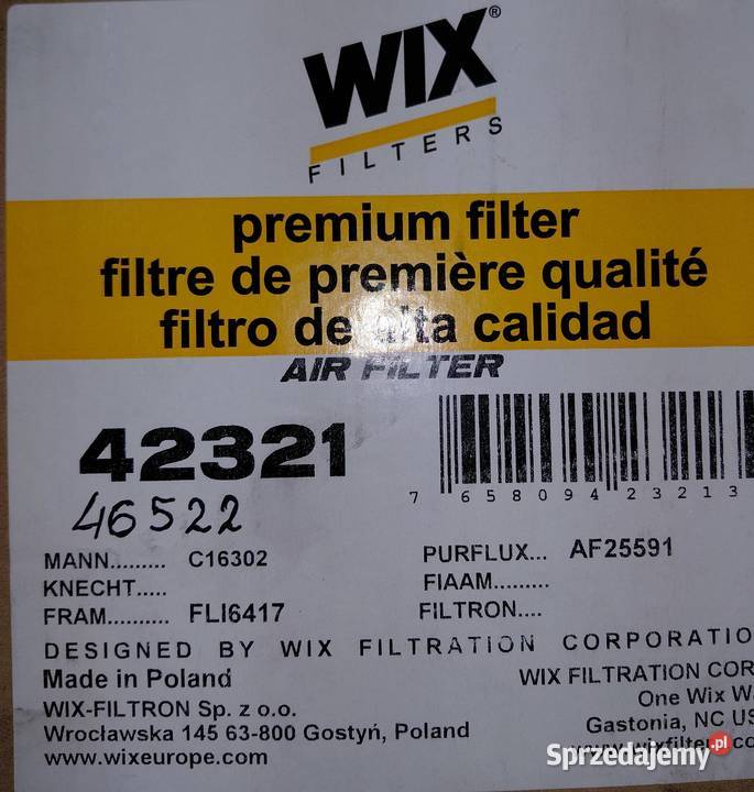 Filtr Powietrza WIX 42321WIX 46522