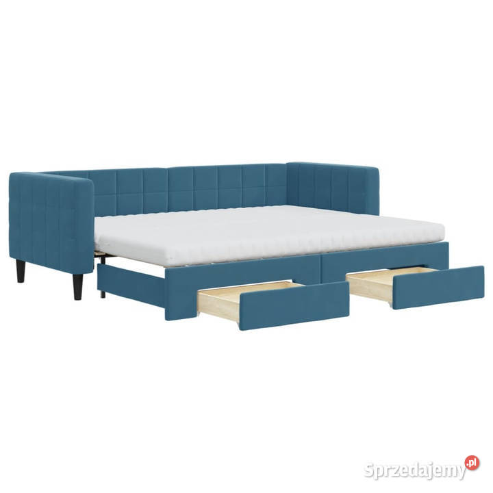 Sofa rozsuwana z szufladami niebieska aksamit Warszawa