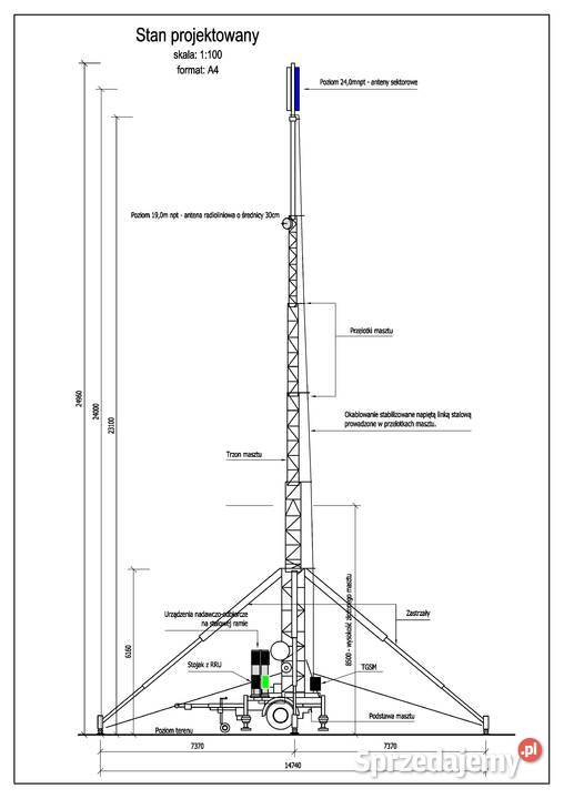 Wieża mobilna maszt BTS Internet radiostacja 25m Lubliniec