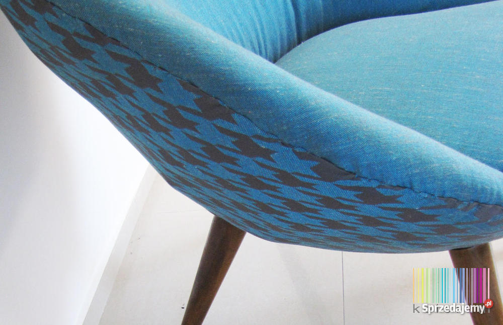 Retro DESIGN PRL Fotel MUSZELKA TURKUSOWY Warszawa