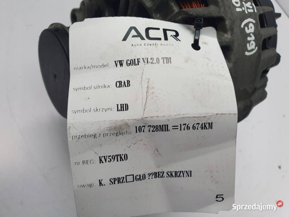 ALTERNATOR VW Golf VI 20 TDI Valeo 03L903023F Układ elektryczny silnika Chełm sprzedam