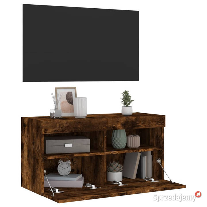 Ścienna szafka TV z LED przydymiony dąb 80x30x40 Warszawa