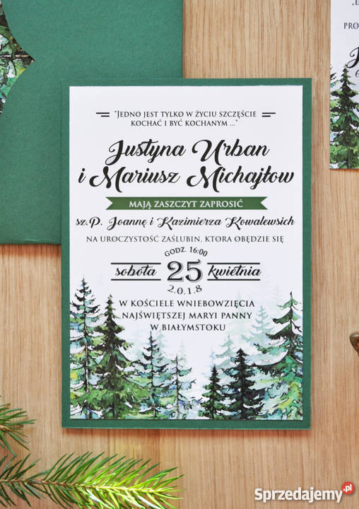 Wyjątkowe zaproszenia ślubne Greenery Stardust Białystok