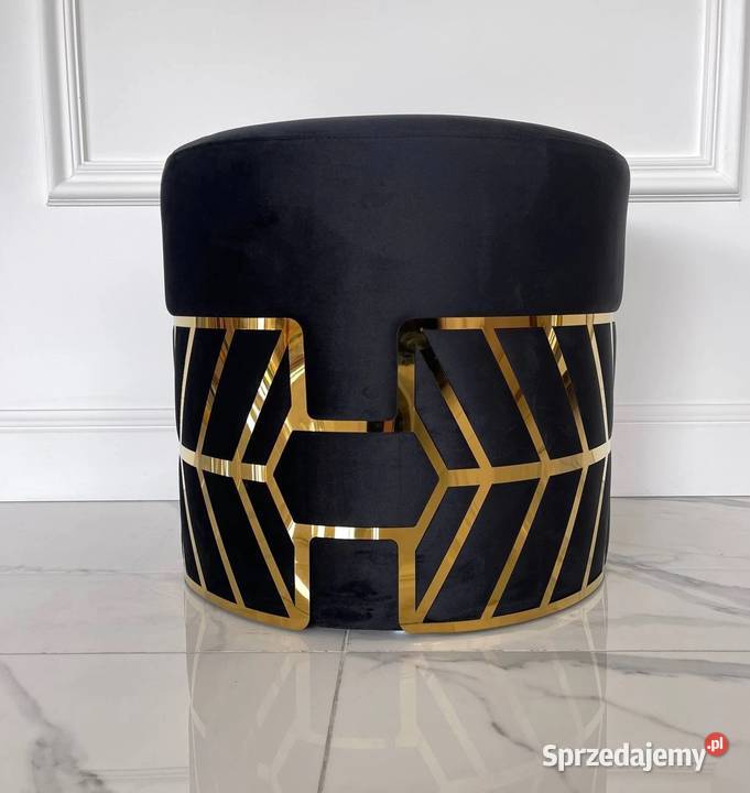 Pufa okrągła glamour czarna złota do sypialni Pufy i podnóżki Warszawa