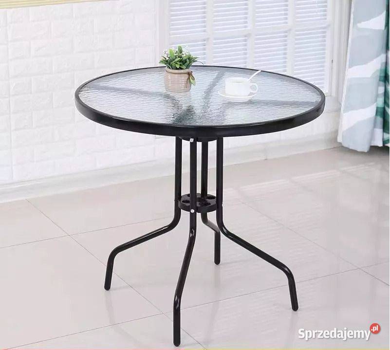 Srebrny komplet mebli ogrodowych stolik szklany