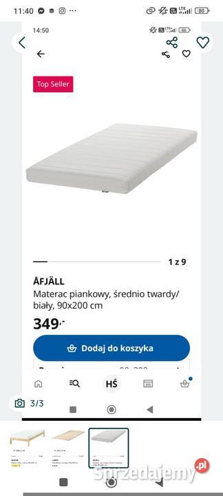 Łóżko IKEA ze stelażem i materacem 90x200 sprzedam