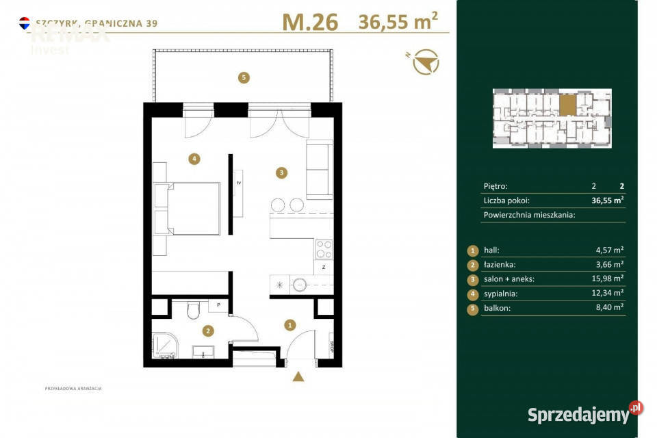 Mieszkanie z balkonem 36.55m2 Szczyrk
